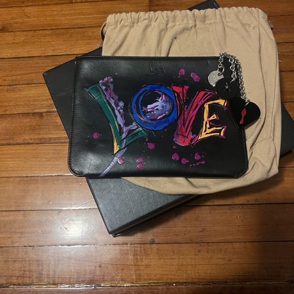 Christian Louboutin Handbags - Christian Louboutin Multicolor 'Love' Black Clutch